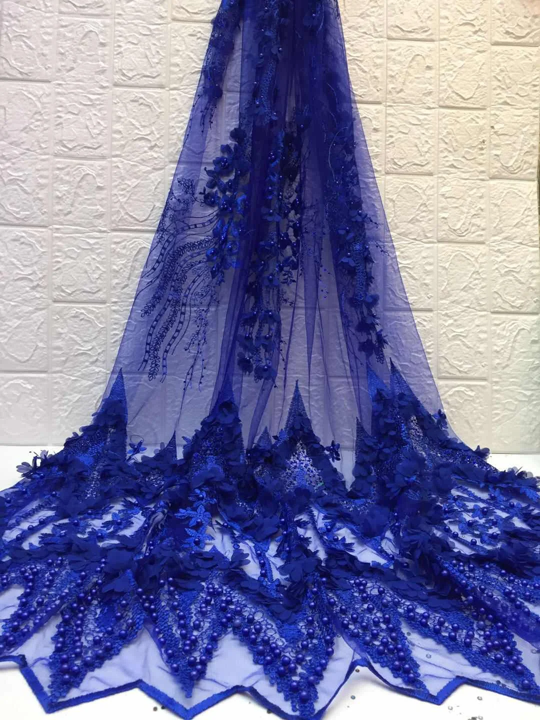 Online NEUE spitze stoff afrikanische spitze stoff hohe qualität Perlen Französisch Spitze Stoff Nigerian spitze stoff 3D Spitze 5 yards pro lot ZXW 129