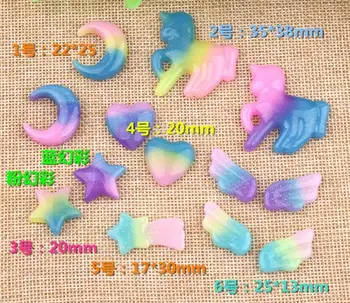 

Angel wings, stars, moon, unicorn Bright powder shiny Resin Flackback Cabochon Art Supply Decoration Charm Craft