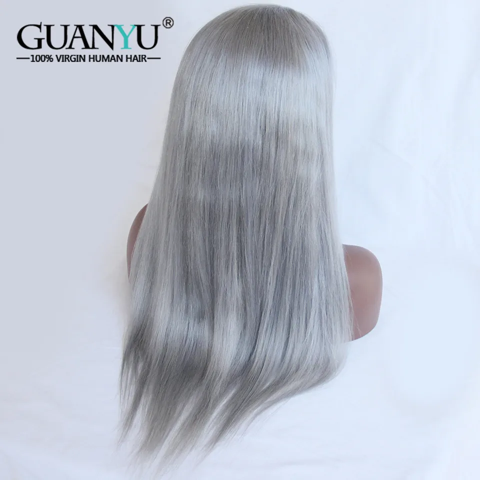 Guanyuhair Silver Grey Full Lace Wigs Human Hair Remy Straight Pre Plcuked Bleached Knots Lace Wig With Baby Hair 150% Density Guanyuhair Silver Grey Full Lace Wigs Human Hair Remy Straight Pre Plcuked Bleached Knots Lace Wig With Baby Hair 150% Density