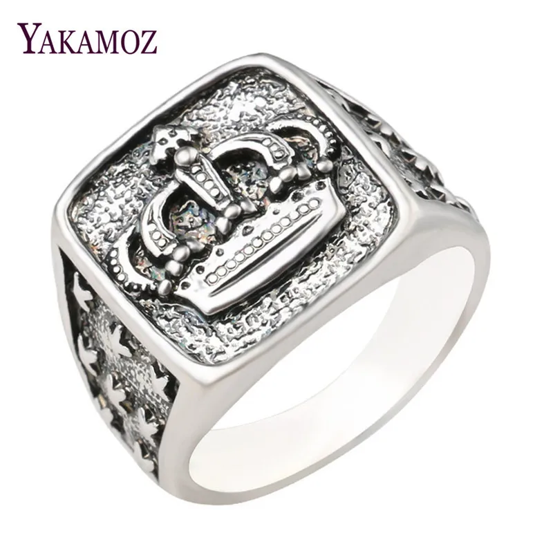 

YAKAMOZ New Arrival King Queen Crown Signet Ring for Men Women Vintage Silver Color Carving Stars Punk Party Jewelry Gifts