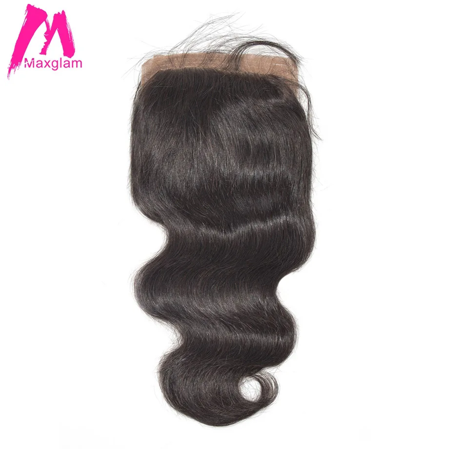 

Maxglam Silk Base Closure With Baby Hair Brazilian Body Wave Remy Human Hair Extension Free Shipping
