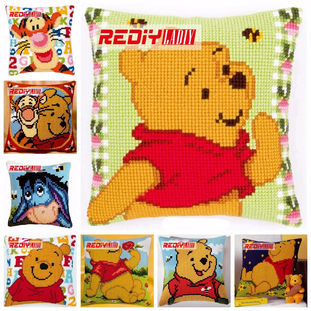 REDIY LADIY Cross Stitch Cushion Cover Cartoon Bear Chunky Cross Stitch