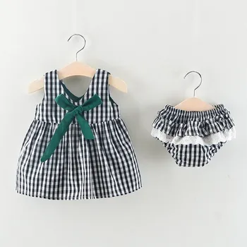 

kids Dresses For Girls 2019 Plaid Print Sleeveless Vest Tops+Lace PantsBaby Girl Summer Dress Set Sukienka Niemowleca