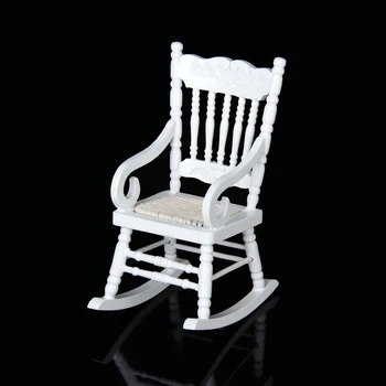 

New Hot 1/12 Dollhouse Miniature Wooden Rocking Chair Model White Classic Simulation Furniture Kids Toys for Child Doll Accessor