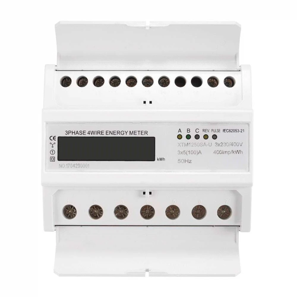 

XTM1250SA-U Digital LCD 50Hz 5(100)A 3x230V/400V Energy Meter 3-Phase 4-Wire DIN Rail Electricity Power Accurate AD235