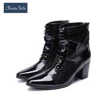 Christia Bella/ограниченное издание, мужские ботинки на высоком каблуке 7 см короткие кожаные модельные ботинки с острым носком Мужские красивые ботинки на шнуровке, botas hombre