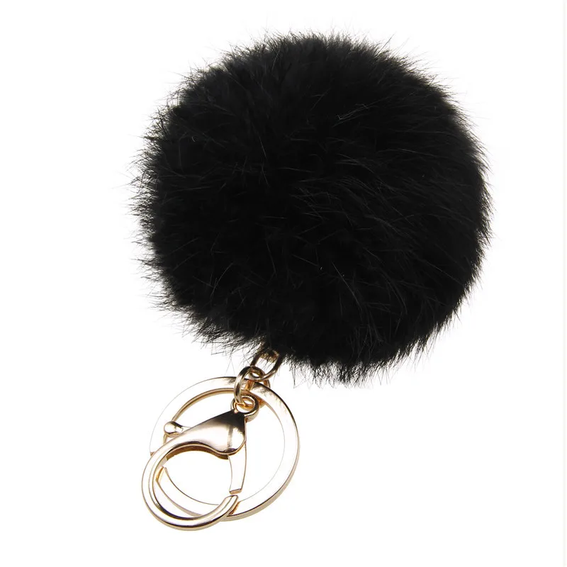 Fashion fur key chain keys for lovers 8 CM Black colors rabbit fur ball