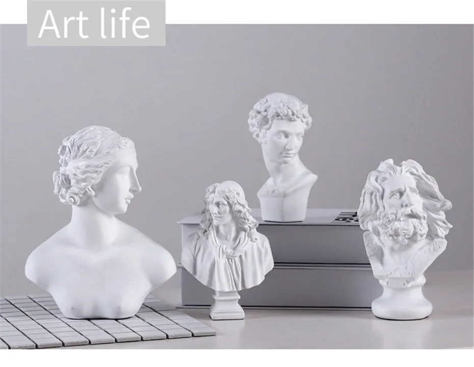Resin Figure Statue Plaster Figure Decoration Large Art Props Portrait Sculpture Model Human Head Ornament Gift Home Decoration (17)