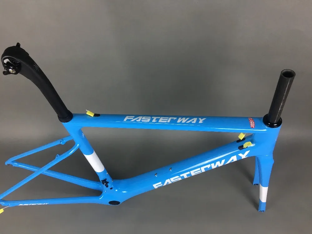 Best light blue 2019 TAIWAN FASTERWAY classic carbon road frameset UD weaves carbon bike frame:Frameset+Seatpost+Fork+Clamp+Headset 13