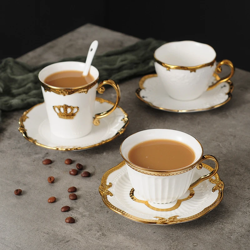 Ceramic Golden Crown Cup And Saucer Afternoon Tea Set Creative Coffee Mug Black Edge Teacups One | Дом и сад