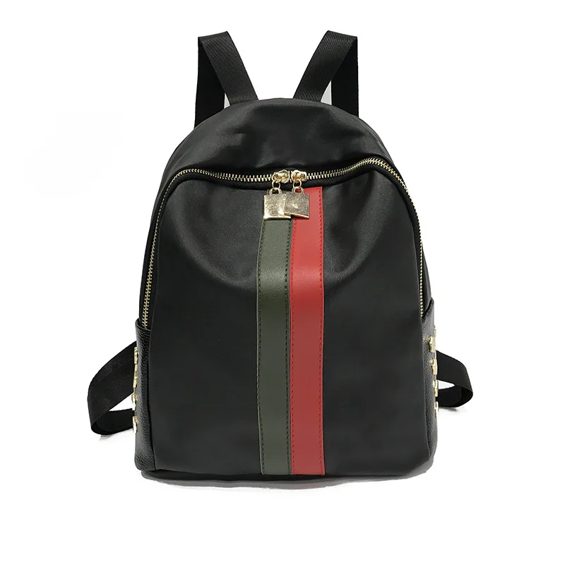 

ONEFULL NEW FASHION backpack women zipper striped backpack female Nylon casual school bag Backpack Fashion backpacks brand black