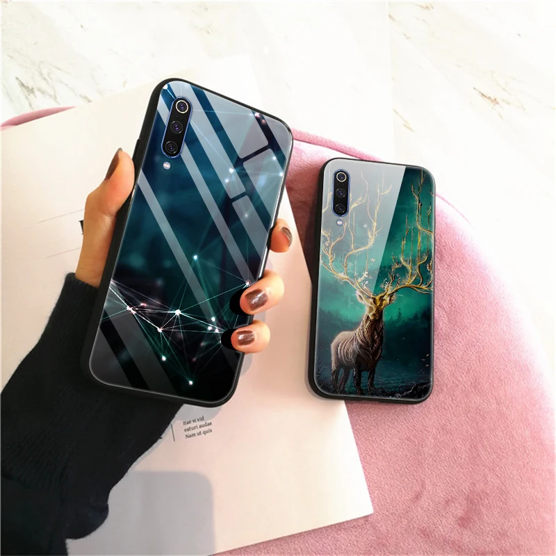 Tempered Glass Case For Xiaomi Mi 9 Case Space Flower Cover For Xiaomi mi9 Case Silicone Bumper Coque For Xiaomi mi 9 Cover Capa