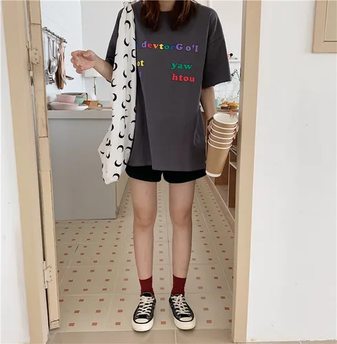 

Letter Printed Casual Loose Cotton Fashion Simple College Wind Street 2019 Summer Short Sleeve Female Women Basic T-shirt