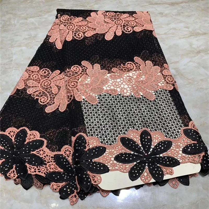 

Hot Sales African Lace Fabric 2019 Embroidered Guipure Lace Fabric With Stones High Quality French Milk Silk Lace Fabric NLY78-1