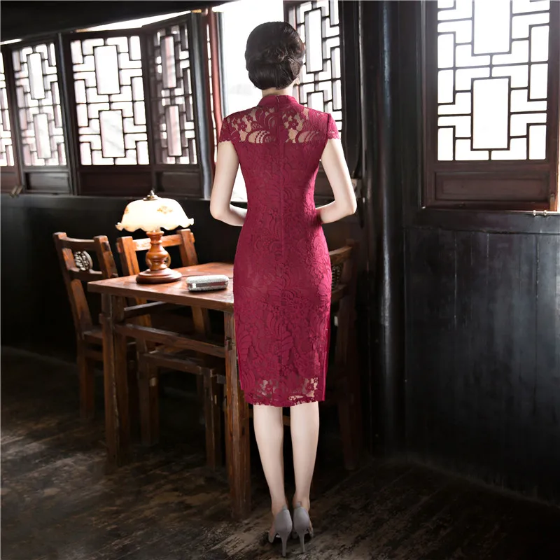 Шанхай история Новое поступление китайский женский колено Leng Cheongsam мода короткий стиль лето Qipao кружевное платье Vestidos