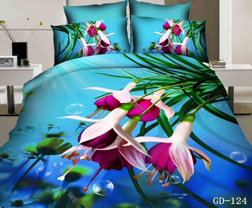 

4/5pcs lily pattern bedspreads king size 3d underwater world comforter bedding set queen full blue girls adult home decor