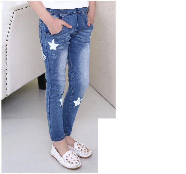 Star Printed Jean Pants for Girls Trousers Infants Autumn Clothing Children Shinny Pants Kids Jeans Bottoms Girls Denim Pants (7)
