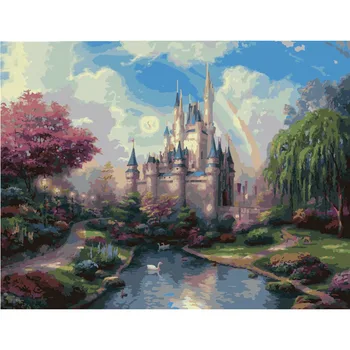 

Frameless pictures Painting By Numbers DIY Digital Oil Painting On canvas Romantic 50x65cm Ancient castle Home decoration