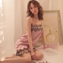 Yhotmeng новая сексуальная женская пижама на бретельках, ночная рубашка, шелк, цветок, Холтер, Прозрачная Тонкая ночная рубашка, комплект