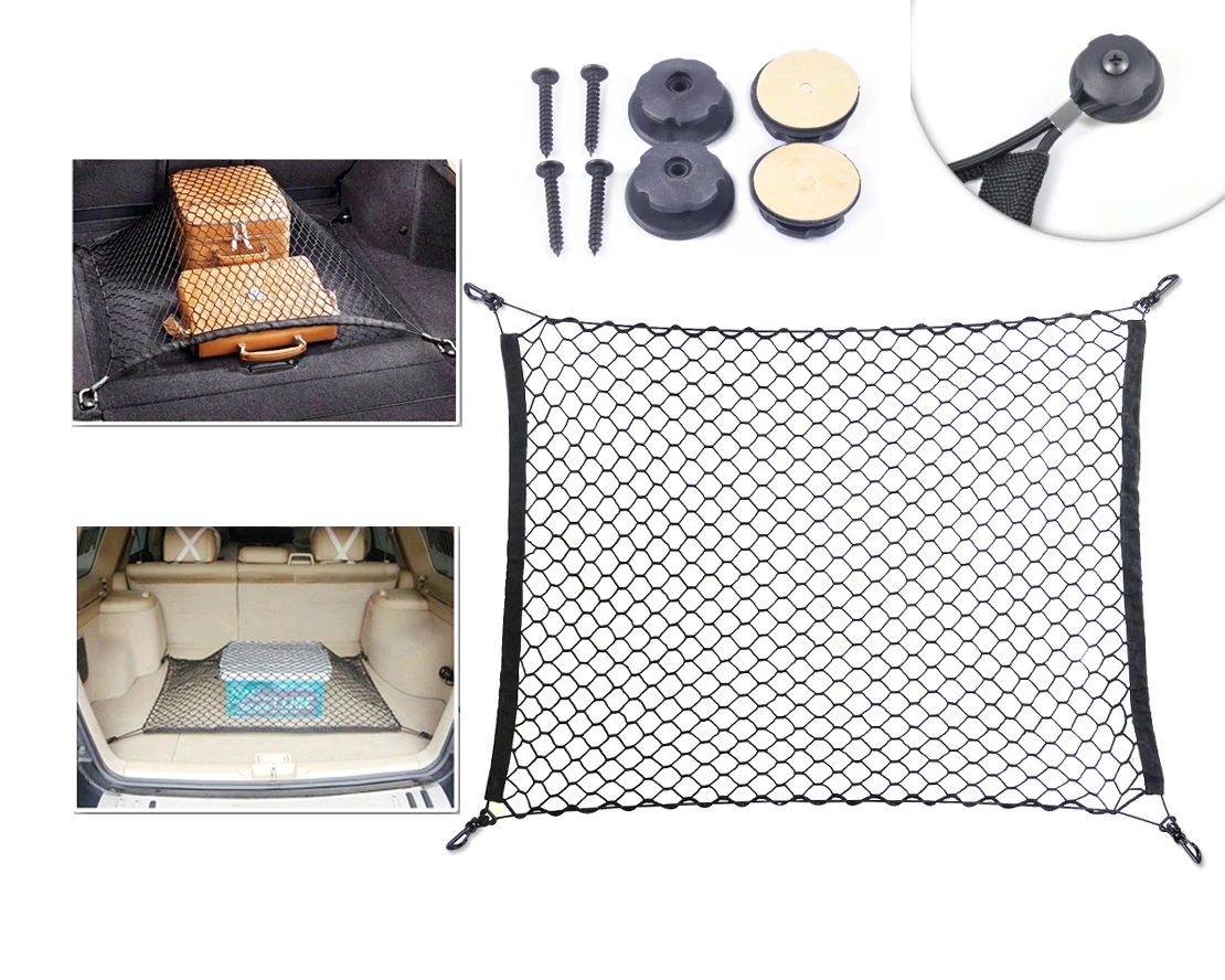 

DWCX Nylon Elastic Rear Cargo Trunk Storage Organizer Net plus Mounting Points Compatible With SUV / RV Hatchback 70X90cm