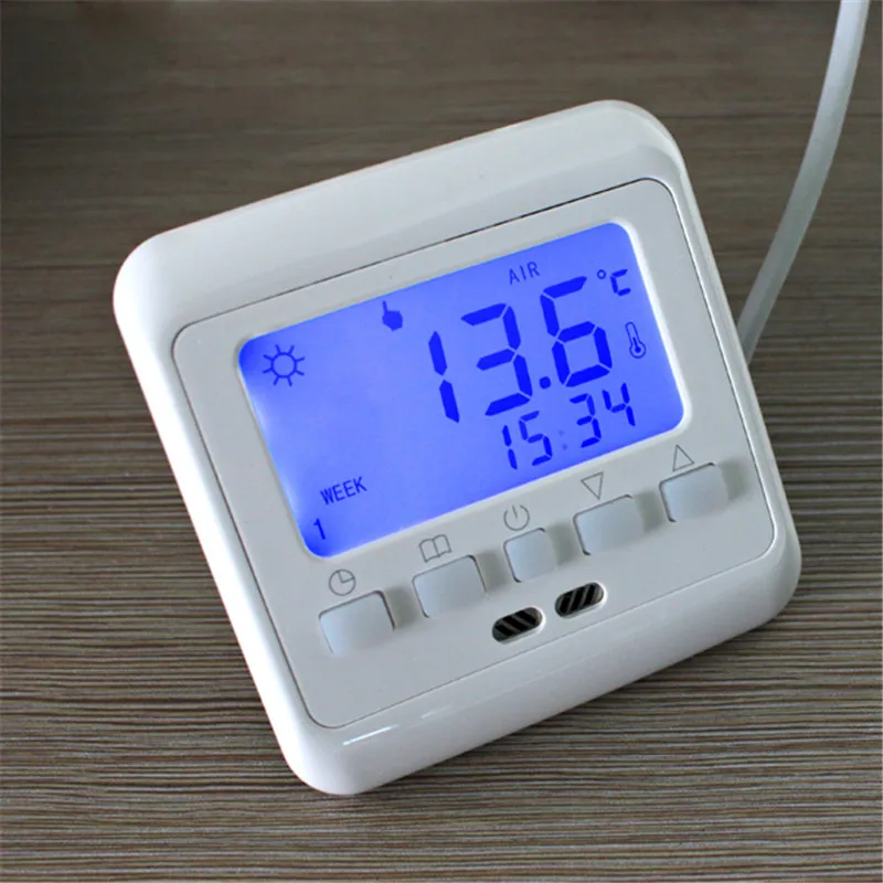 

Underfloor Heating Thermostat with White/Green Backlight 16A LCD Keys Weekly Programmable Room Warm Temperature Controller