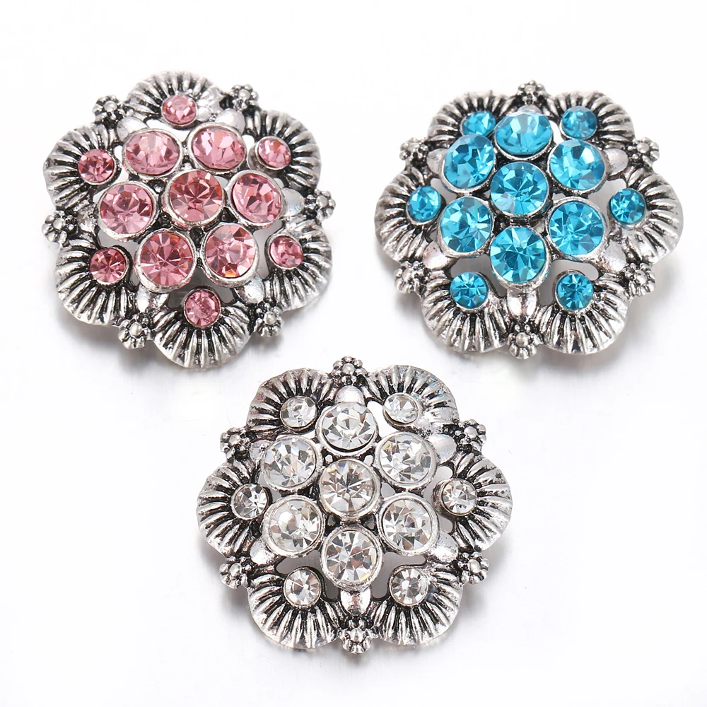 New flower Snap Buttons Jewelry Vintage fashion rhinestone crystal 18mm Button DIY Charm Fit Bracelet Bangles SB055 | Украшения и