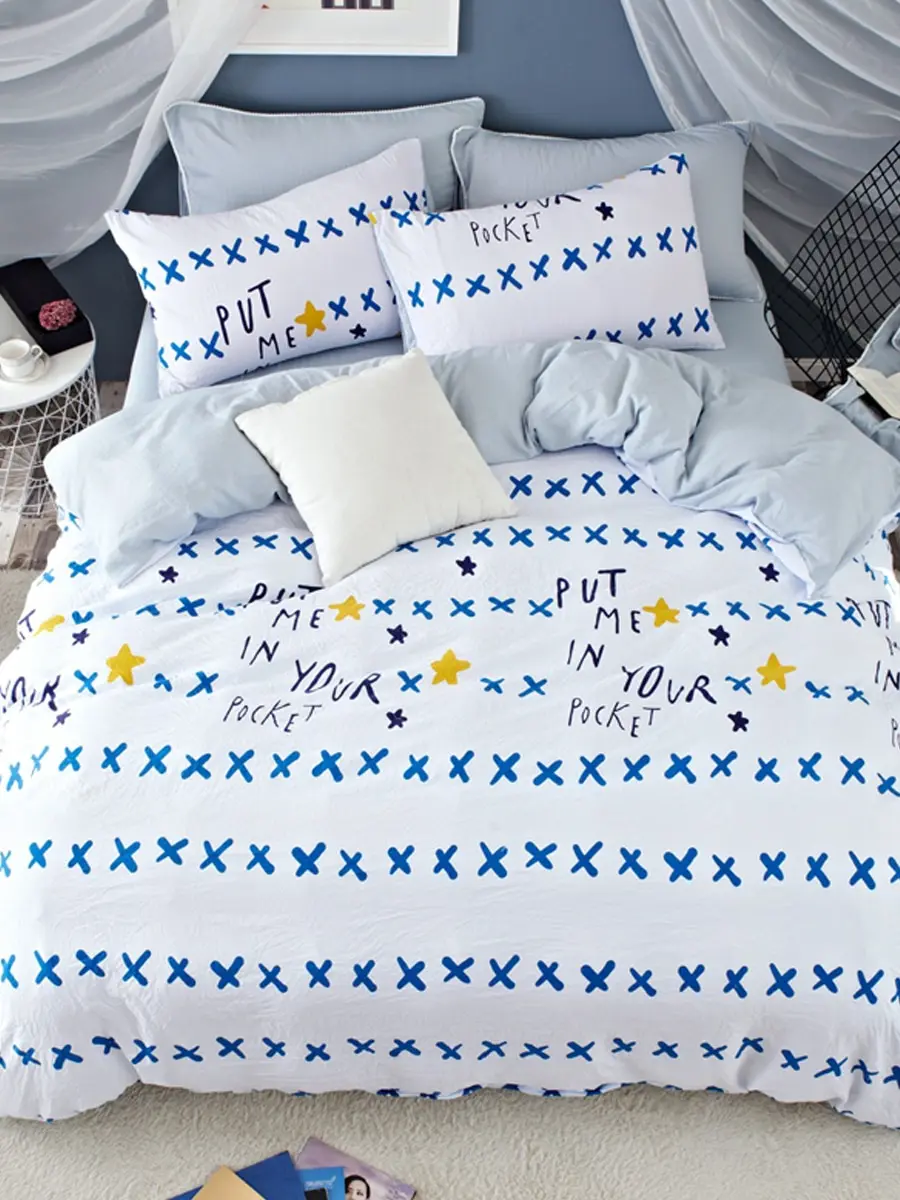 

4Pcs Letter Star Soft Comfy Duvet Cover Fitted Sheet Pillowcases Set