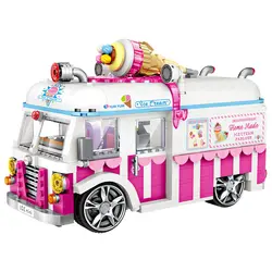 1112 мини блоки Строительные кирпичи технический фургон с мороженым розовый автомобиль торт автобус модель образовательная сборка детские