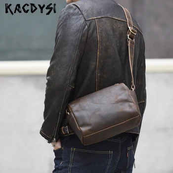 

Original Retro Genuine Crazy Horse Cowhide Men's Crossbody Shoulder Bags Luxury Unique Leisure Messenger Male Sling Bag Handbag