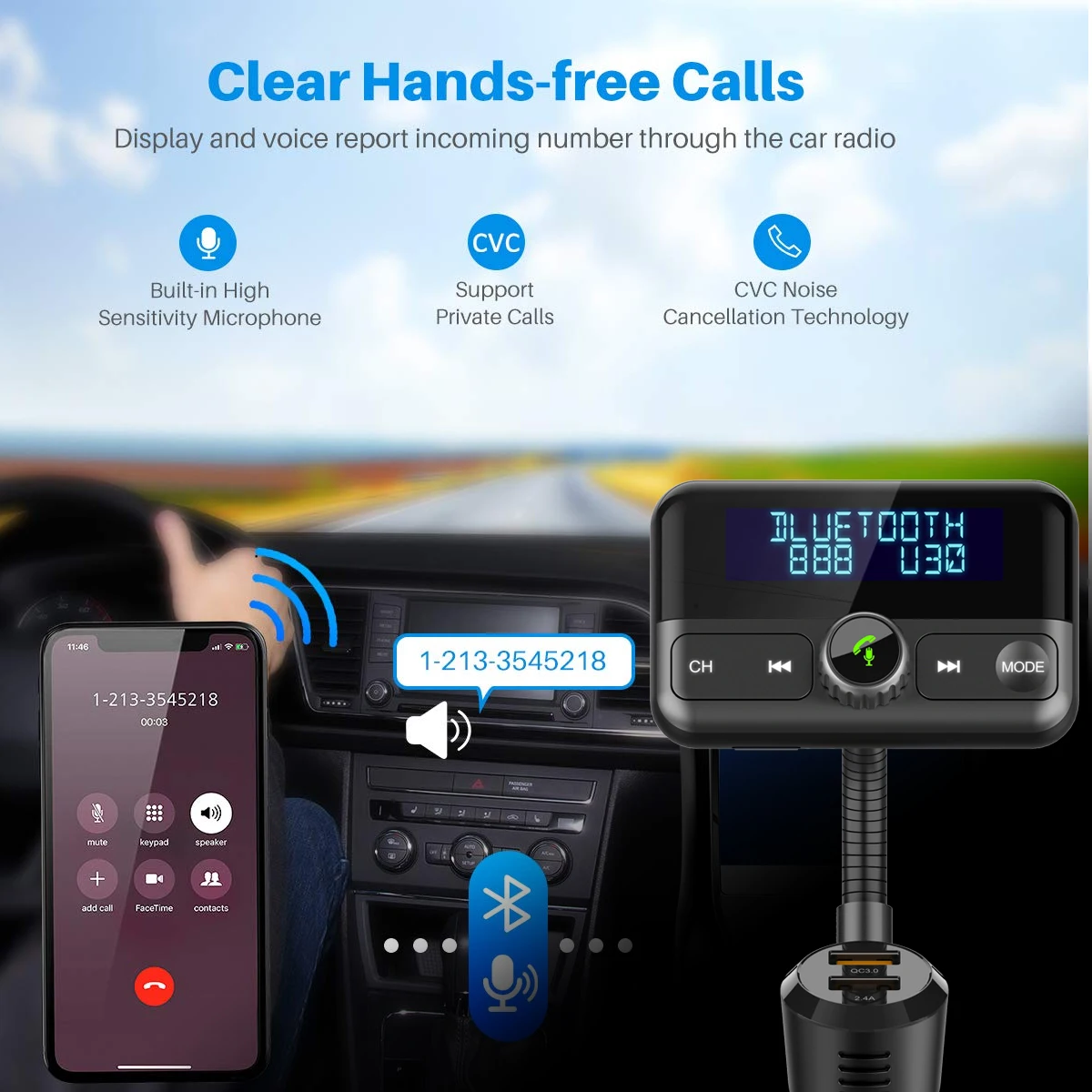 BT75S Bluetooth FM передатчик Да/Нет голосового управления по громкой связи