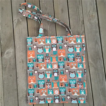 

YILE 1pc No Lining Cotton Linen eco Shopping Market Tote Shoulder Bag Print Color Owls 8111b