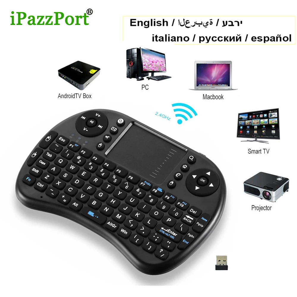 IPazzport i8 Беспроводная мини-клавиатура русская испанская клавиатура+ тачпад игровые клавиатуры для samsung Smart tv Box ноутбука ПК