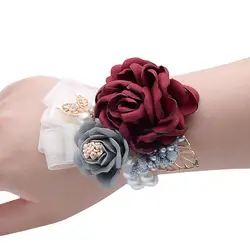 10 см искусственные цветы для невесты из бисера ткань запястья цветы чай Роза браслет Цветы Свадебные ручной Цветы Свадебные аксессуары для