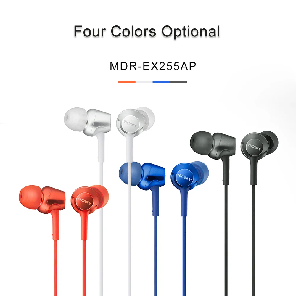 SONY наушники MDR-EX255AP 3,5 мм проводные наушники музыкальные наушники Смартфон Гарнитура Hands-free с микрофоном внутриканальное управление