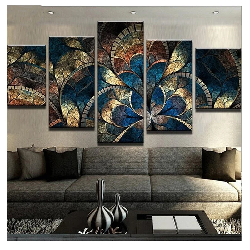 diy diamond painting 5 Panel Fantasy Flowers For Living Room Home Decor