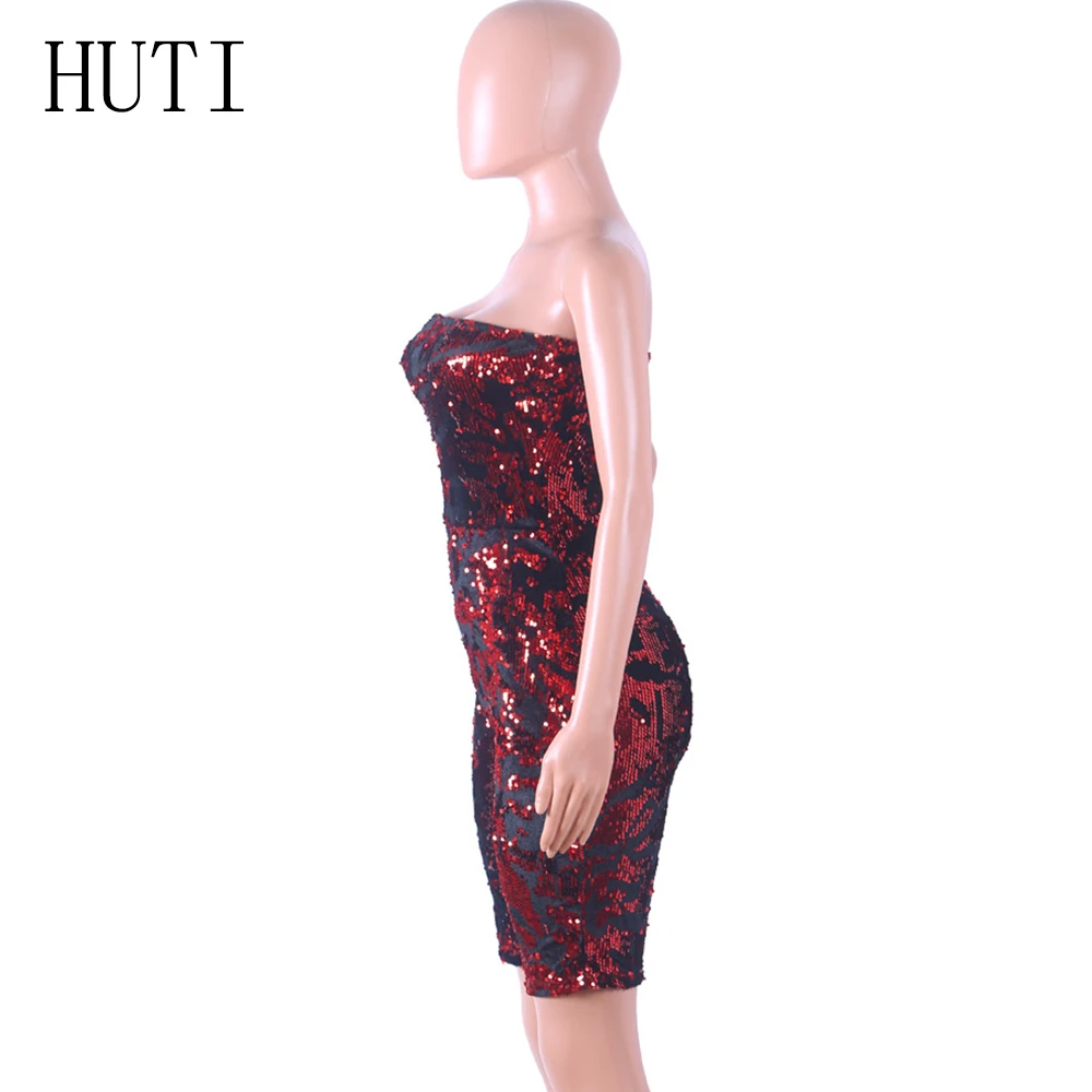 HUTI Strapless Sequins Sexy Playsuits and Jumpsuits Fashion Off Shoulder Skinny Romper Women Backless Women Short Overalls