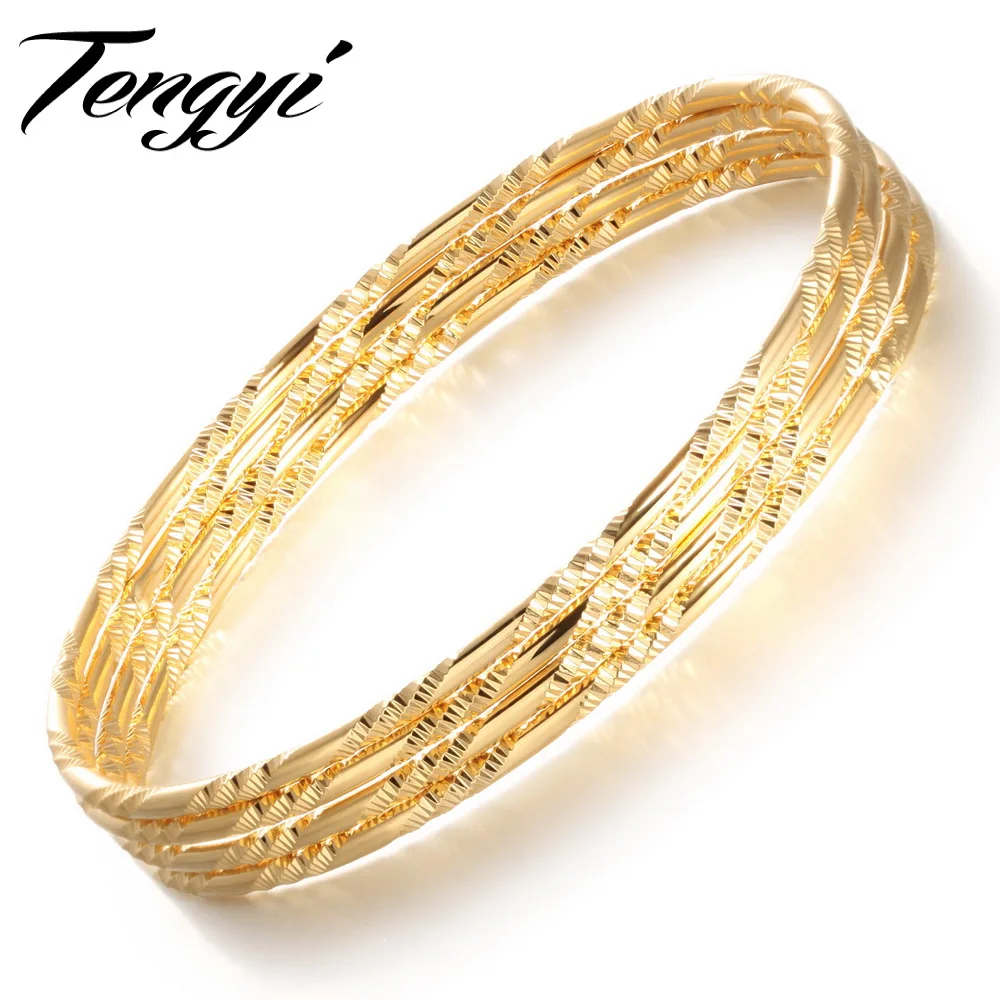 Tengyi Vintage Women Multilayer Bangle And Bracelet Yellow Gold Color Banlge 4 Pcs 1 Set For 