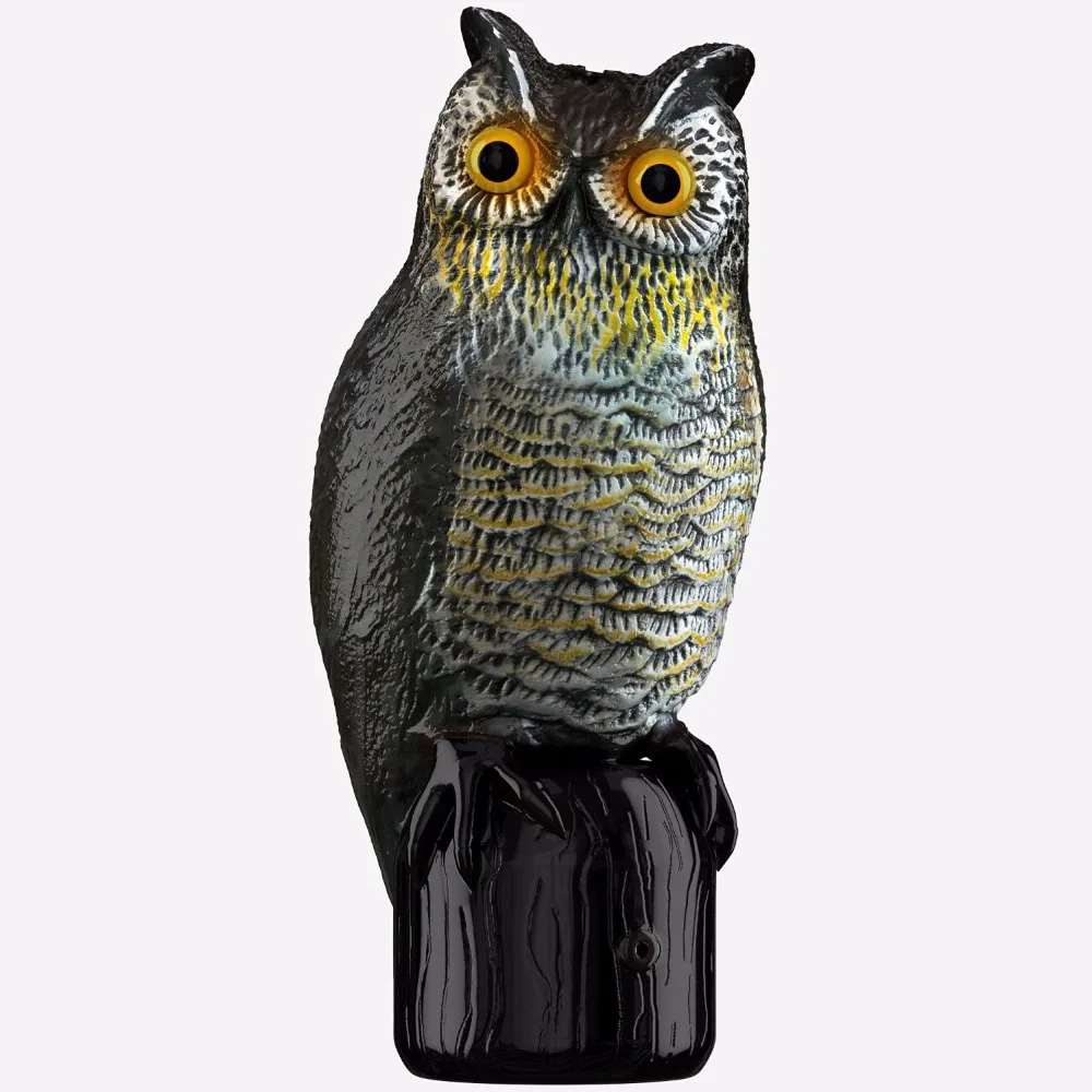Realistic Owl Scarecrow with Flashing Eyes and Frightening Sound - Solar Powered and Motion Activated -Frightens Birds and Pest Realistic Owl Scarecrow with Flashing Eyes and Frightening Sound - Solar Powered and Motion Activated -Frightens Birds and Pest