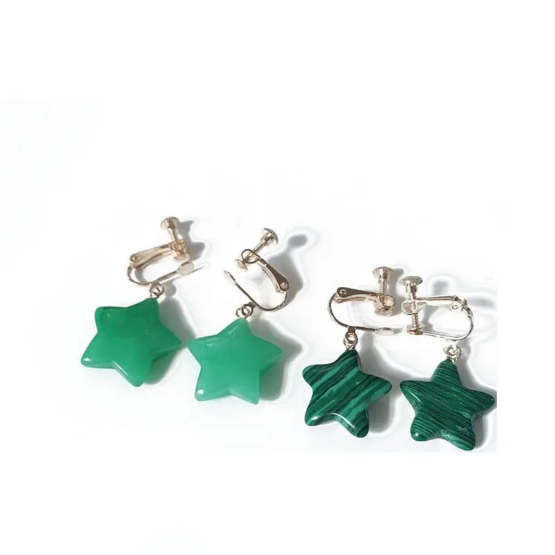 Free Shipping Green Stone Star Clip Earring, Simple Sweet Clip Earring