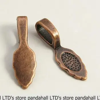 

Tibetan Style Glue-on Flat Pad Bails, Lead Free,Cadmium Free and Nickel Free, Red Copper color, Size: about 26mm long, 8mm wide