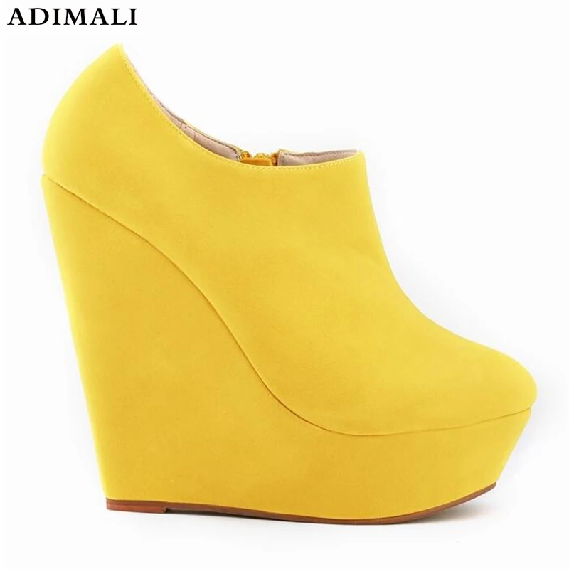

Ladies Platform Sneakers Spring autumn Fashion Ankle Women Square Toe Yellow Chunky High Heel Shoes Woman Ankle sneakers white