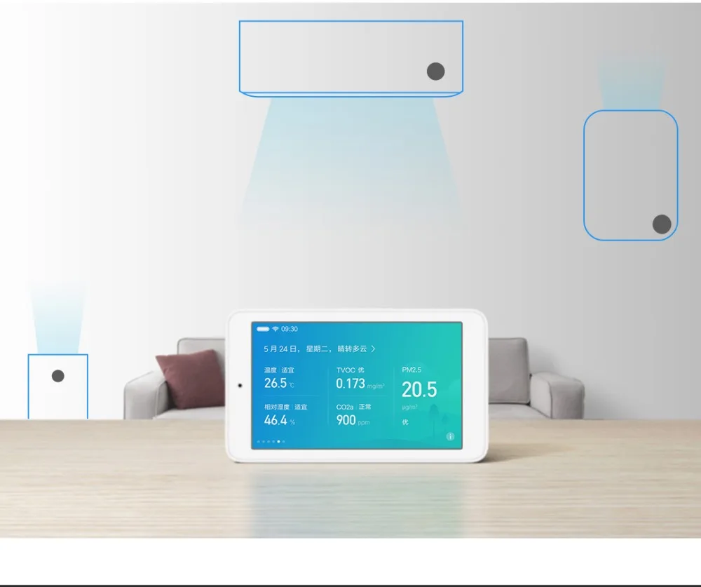 Новейший детектор воздуха Xiaomi Mijia, высокоточный датчик, разрешение экрана 3,97 дюйма, 800*480, интерфейс pUSB, удаленный мониторинг