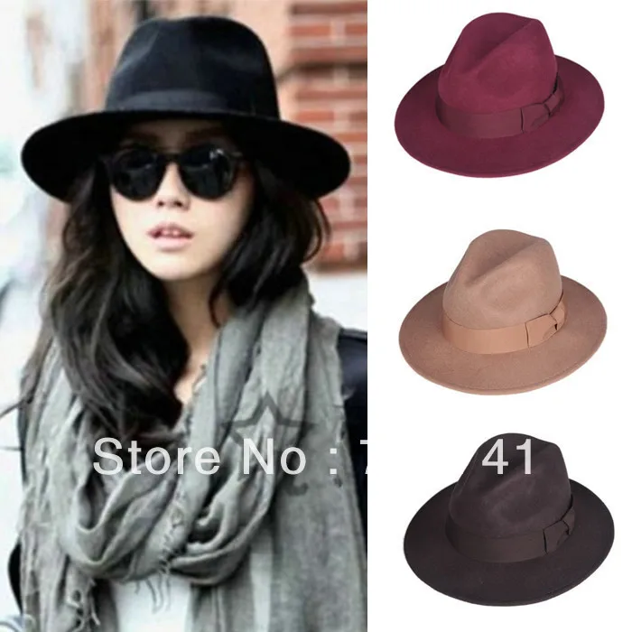 

100% Pure Woolen Unisex Autumn/Winter Fadoras hat with Band wide brim For women And Men Free shipping