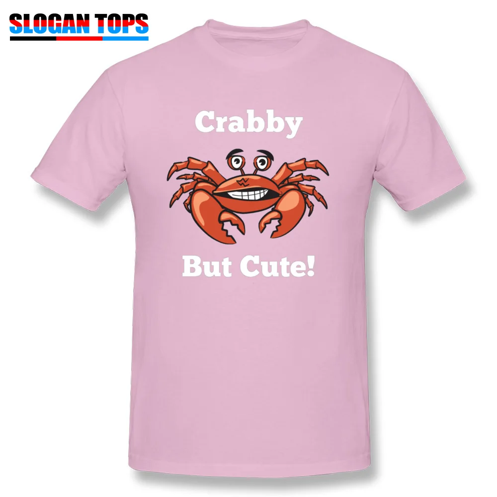 Europe Personalized Mens T Shirts Fashionable Summer Short Sleeve Crewneck 100% Cotton Tops Shirt Casual Tops Shirt Crabby But Cute in White 24752 pink