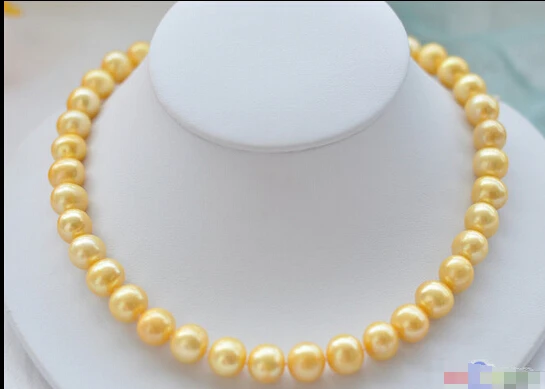 

FREE SHIPPINGP3821 REAL 17" 12mm ROUND GOLDEN FRESHWATER PEARL NECKLACE