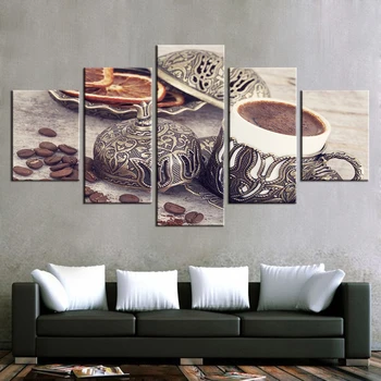 

Modular Canvas Prints Paintings Living Room Decor Frameless 5 Pieces Coffee Bean And Coffee Cup Pictures Kitchen Wall Art Poster