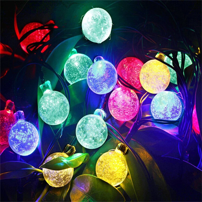 Kaufen Neue 50 LEDS 10M Solar Lampe Kristall Kugel LED Lichterketten Wasserdicht Fairy Garland Für Outdoor Garten Weihnachten Hochzeit multi Farbe