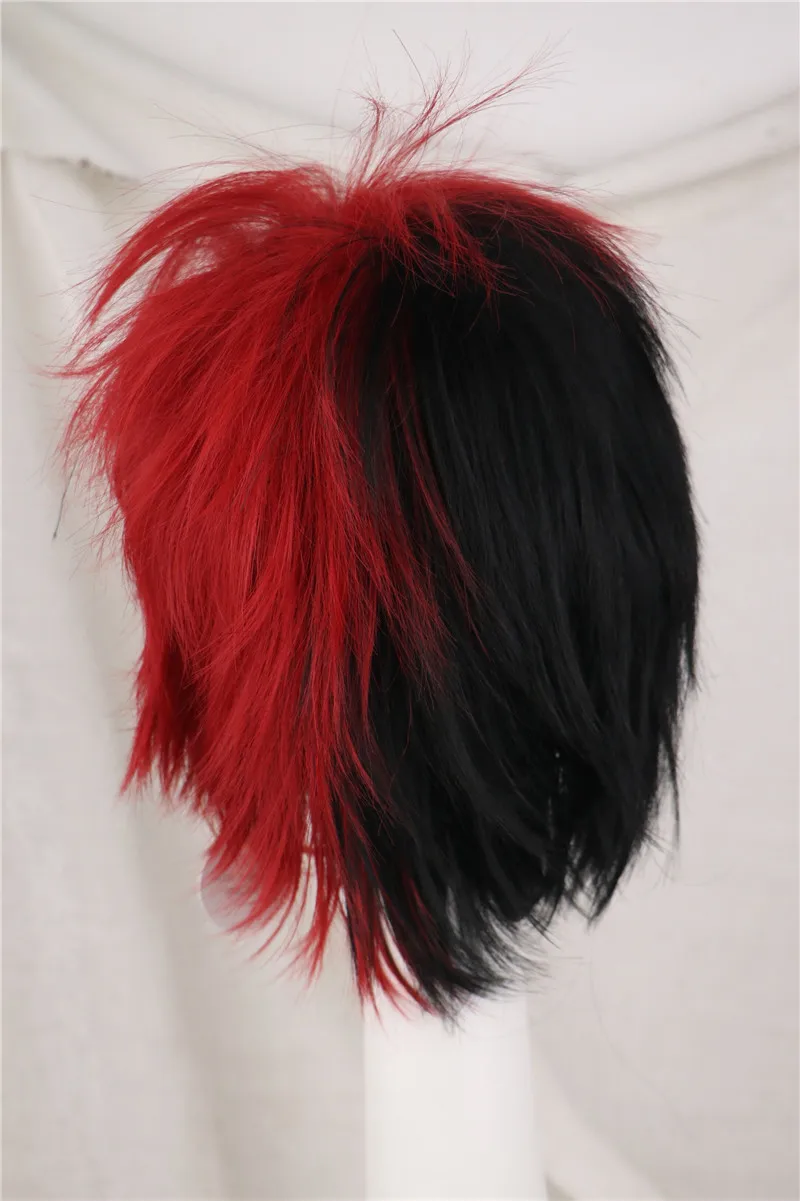Qqxcaiw Short Straight Cosplay Gold Yellow Blonde Half Red Half Black 32 Cm Synthetic Hair Wigs Wig Wig Wig Synthetic Blackwig Black Red Aliexpress