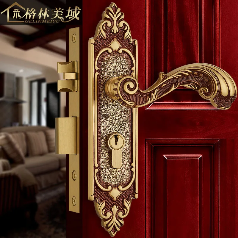 European copper door lock full copper room interior bedroom solid wood door lock American villa door lock European copper door lock full copper room interior bedroom solid wood door lock American villa door lock