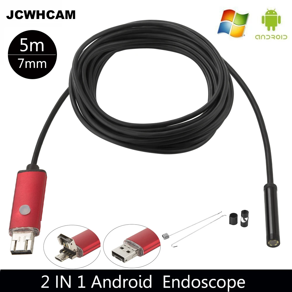 JCWHCAM 5M USB boroskop dalekohled endoskop kamera 6 LED 7mm objektivu průměr vodotěsný telefon / notebook borescope had hadička fotoaparát
